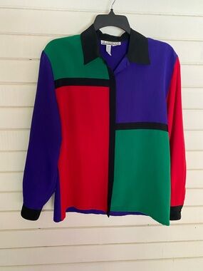 Vintage SK & Co. 80s Colorblock Button-Up Shirt in Red, Green & Indigo